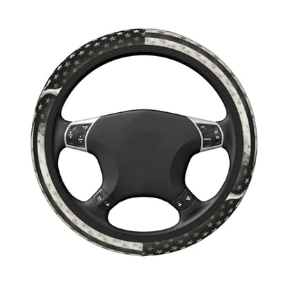 Black White American Flag Steering Wheel Cover - Retro USA Flag Steering Wheel Protector Neoprene 15Inch Car Accessories 2 Pcs Car Coasters for Women Men - color: Camouflage American Flag