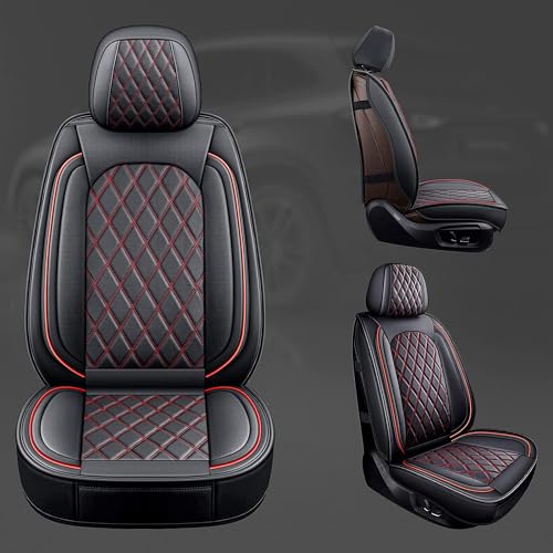Ram Seat Covers Full Set, Waterproof Truck Seat Cover Leather Car Seat Protector Compatible with 2009-2026 RAM 1500/2500/3500 Crew Quad Cab Pickup with Split Curved Bench 40/60,Black and Red - color: Black and Red, size: FullSet（Curved Back）