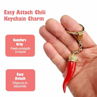Italian Red Horn with Gold Chain Keychain – Keys & Fobs Great Chili Pepper Charm Rear View Mirror for Good Luck & Protection