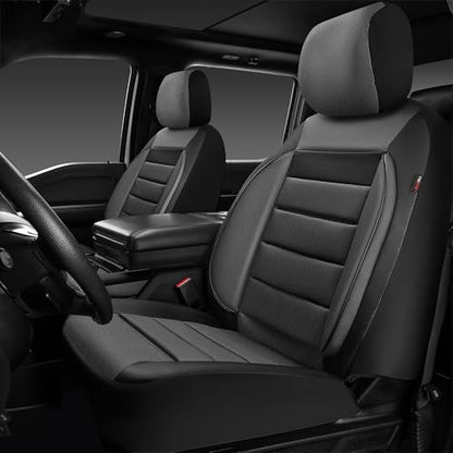 CAR PASS Car Seat Covers Front Seats Only, Universal Fit Automotive Interior Waterproof 3D Foam Back Support Car Seat Covers for Trucks Vans and SUVs Airbag compatible 2 Pieces black gray grey - color: Gray Two Front