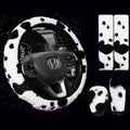 Pinbola 5pcs in 1 Set Faux Wool Steering Wheel Cover Soft Fluffy Handbrake Cover & Gear Shift Cover & 2pcs Seat Belt Shoulder Pads Warm Universal Fit for 15 Inch (Cow Black) - color: Cow Black