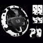 Pinbola 5pcs in 1 Set Faux Wool Steering Wheel Cover Soft Fluffy Handbrake Cover & Gear Shift Cover & 2pcs Seat Belt Shoulder Pads Warm Universal Fit for 15 Inch (Cow Black) - color: Cow Black