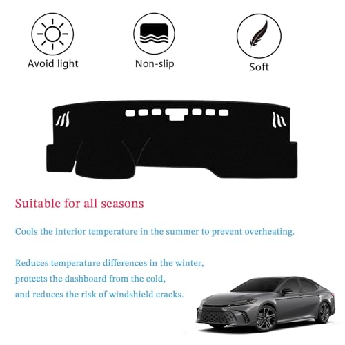 Dashboard Cover Suitable for Toyota Camry 2025 (Without HUD) Car Dashboard Cover Sun Visor Mat Non-Slip Polyester Dashboard Accessories (Black)