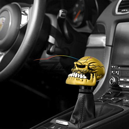 EZAUTO WRAP Yellow Universal Manual Wicked Skull Head Gear Stick Car Shift Knob Shifter Halloween - color: Yellow