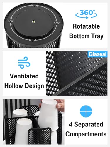 Rotatable Cup and Lid Organizer with 4 Compartments, Coffee Cup Dispenser for 5-16 oz Paper Cup Storage Organizer for Home Countertop Bathroom Kitchen Coffee Shop Restaurant Bar Office