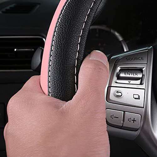 Leather Car Steering Wheel Cover, Non-Slip Car Wheel Cover Protector Breathable Microfiber Leather Universal Fit for Most Cars(Pink) - color: Pink