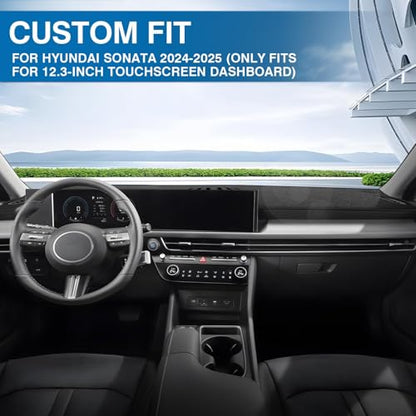 KUST Black Dash Cover for Hyundai Sonata 2024 2025 2026 (Only fits for 12.3-inch Touchscreen) Polyester Dashboard Cover Non-Slip Interior Accessories for Sonata Custom Fit Dash Mat No Glare - size: Sonata 24-26(Black)