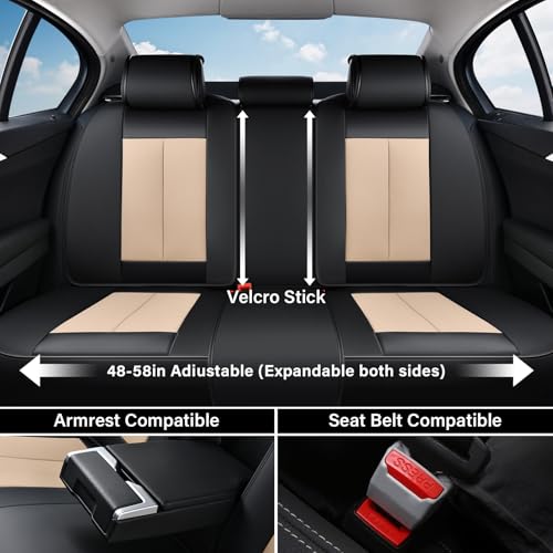 Coverado Car Seat Covers Full Set, Seat Covers for Cars, Automotive Seat Covers, Waterproof Nappa Leather Front Seats and Back Car Seat Protector, Universal Fit for Most Cars SUV Trucks,Black&Beige - color: BlackBeige-A, size: FullSet