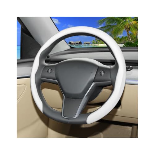 Car Steering Wheel Cover, Non-Slip 15 Inch Breathable Automotive Wheel Protector, Enhanced Driving Comfort Vehicle Interior Steering Cover Accessories, Universal for Truck SUV (White) - color: White