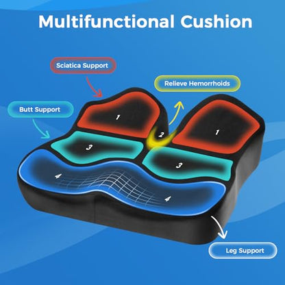 Seat Cushion for Office, Car & Wheelchair - Premium Memory Foam with Ergonomic U-Shape Design - Enhanced Comfort for Tailbone, Hip & Sciatica Support, Non-Slip Base & Machine Washable Cover