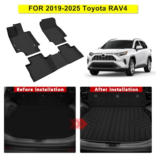 Floor Mats for 2019-2025 Toyota RAV4 (Include Hybrid), TPE All Weather Full Coverage Floor Liners & Trunk Mat & Backrest Mat for Toyota RAV4 Accessories - size: 2019-2025 Toyota RAV4 Full Mats