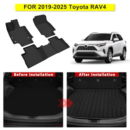 Floor Mats for 2019-2025 Toyota RAV4 (Include Hybrid), TPE All Weather Full Coverage Floor Liners & Trunk Mat & Backrest Mat for Toyota RAV4 Accessories - size: 2019-2025 Toyota RAV4 Full Mats