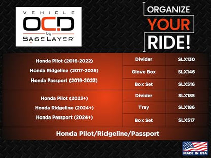 Vehicle OCD – Center Console Organizer for Honda Pilot (2023-2026), Ridgeline (2024-2026), and Passport (2024-2026) – Made in USA - SLX185 - size: 2023-2026, style: Center Console Organizer