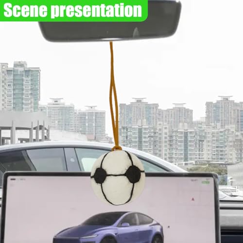 Football Car Rear View Mirror Charm, Felt Handmade Auto Interior Hanging Ornament Accessories, Cute Ball Vehicle Mirror Decorative Pendant Present for Women Man (Soccer) - size: Soccer