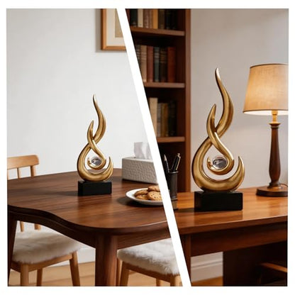 Abstract Golden Flame Art Deco Sculpture - Luxury Living Room Decor with Crystal Ball, Modern Resin Ornament for Home Office