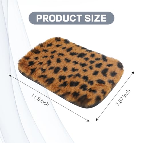 wuyaoyao Car Center Console Cover, 11.8"×7.87" Soft Sheepskin Wool Car Armrest Cover, Leopard Print Auto Armrest Cushion Pad, Furry Vehicle Arm Rest Protector, Universal Car Accessories (Brown)