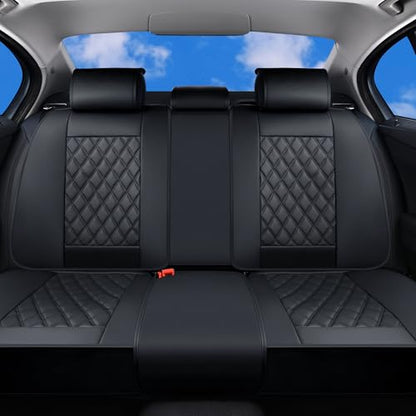 Huidasource Back Seat Cover, Nappa Leather Rear Seat Cover Velcro Adjustable, Compatible with Armrests, Seat Belts, Child Safety Seats, Fit for Most Cars SUVs Trucks (Back Row/Black) - color: 01R# Black01, size: Back Seat Cover