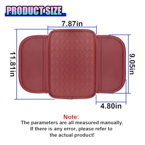 Leather Car Center Console Cover, Anti-Scratch Auto Middle Console Protective Cushion with 2 Storage Bags, Universal Waterproof Vehicle Armrest Pad Accessory for Sedan, SUV, Truck (Burgundy) - color: Burgundy