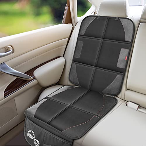 Car Seat Protector with Thickest Padding,Waterproof 600D with Storage Pockets,Non-Slip Pets Fabric Child Baby Cover Leather Reinforced Vehicle Seat 1 Pack (Black) - color: Black