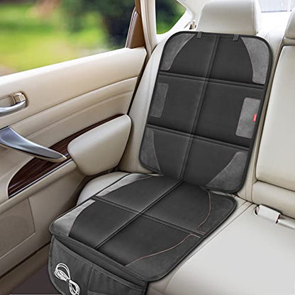 Car Seat Protector with Thickest Padding,Waterproof 600D with Storage Pockets,Non-Slip Pets Fabric Child Baby Cover Leather Reinforced Vehicle Seat 1 Pack (Black) - color: Black
