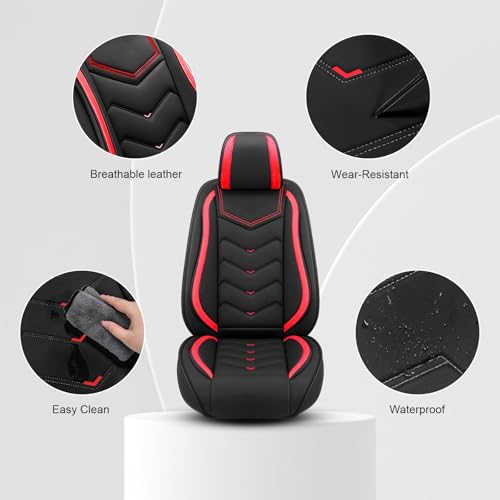 Car Seat Cover for KIA Soul 2010-2025, Driver's Seat Covers,Non-Slip Waterproof seat Cover,Wear-Resistant Nappa Leather car seat Covers. (Standard 2 Seats/Black Red) - color: Black Red, size: Standard 2 Seats