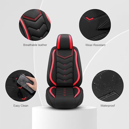 Car Seat Cover for KIA Soul 2010-2025, Driver's Seat Covers,Non-Slip Waterproof seat Cover,Wear-Resistant Nappa Leather car seat Covers. (Standard 2 Seats/Black Red) - color: Black Red, size: Standard 2 Seats