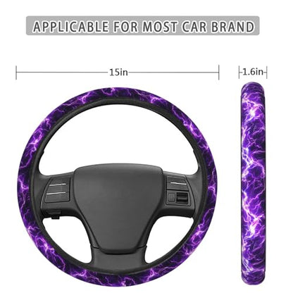 Black and Purple Lightning Cool Steering Wheel Cover for Women Men, Non-Slip Steering Wheel Protector Car Wheel Covers, Universal 15 Inch Fit for Auto, Suvs, Truck - color: Black And Purple Lightning Cool