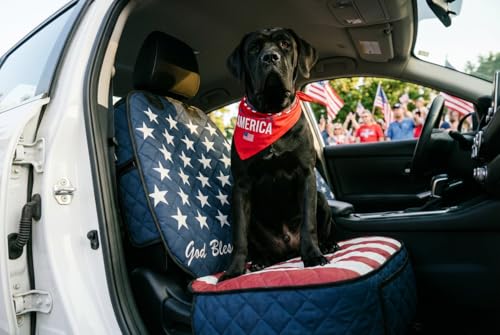 Waterproof Front Seat Car Cover, 1 Pack, Dog Car Seat Cover with Side Flaps, Nonslip Scratchproof, for Cars, Trucks, SUVs, Jeep (Stars & Stripes, Front Seat Cover)
