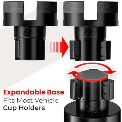 Integral Expandable Mug Holder - YETI 14oz Rambler Cup Holder - Car Cup Holder Expander with Adjustable Base - Rubber Tabs Hold Most Coffee Mugs Ramblers 10oz