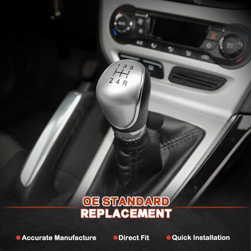 5 Speed Manual Transmission Gear Shift Knob Cover Compatible with Ford Escape Kuga Focus Fiesta mk7 2008-2013 Shifter Lever Knob Replacement Parts Silver - color: Silver, size: 5 Speed