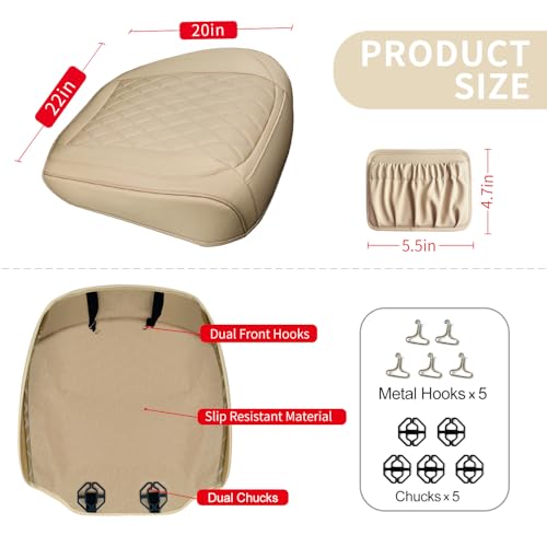 2 Pack Leather Front Car Seat Cover Bottom Car Seat, Anti-Slip and Full Wrap Driver Car Seat Protectors with Storage Pocket, Luxury Waterproof Bottom Auto Seat Cushion for Most Vehicles(Yellow Beige) - color: Yellow Beige-2pcs