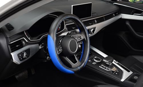LABBYWAY Microfiber Leather Auto Car Steering Wheel Cover, Universal Fit 15 Inch Anti-Slip Wheel Protector, Blue - color: Fiber Blue