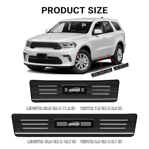 Hellet 4PCS Car Door Sill Protector for Dodge 2016-2020 2023 2024 2025 2026 Durango Accessories Stainless Steel Material Black Brushed Door Entry Guards