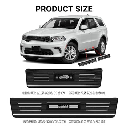 Hellet 4PCS Car Door Sill Protector for Dodge 2016-2020 2023 2024 2025 2026 Durango Accessories Stainless Steel Material Black Brushed Door Entry Guards