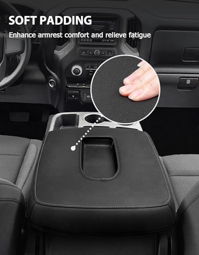 Center Console Cover for 2019-2026 Chevy Silverado & GMC Sierra 1500 2500 3500 HD Accessories, 40/20/40 Jump Seat, Vinyl Leather Arm Rest Protector, Anti-Scratch, Black Gray Stitching