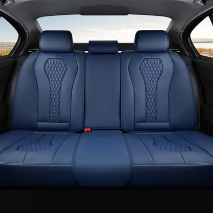 Coverado Car Seat Covers, Rear Car Seat Cover, Blue Leather Seat Cover, 3-Pieces Car Seat Cushion, Luxury Seat Cover Seat Protector Universal Fit Most Cars - color: Blue