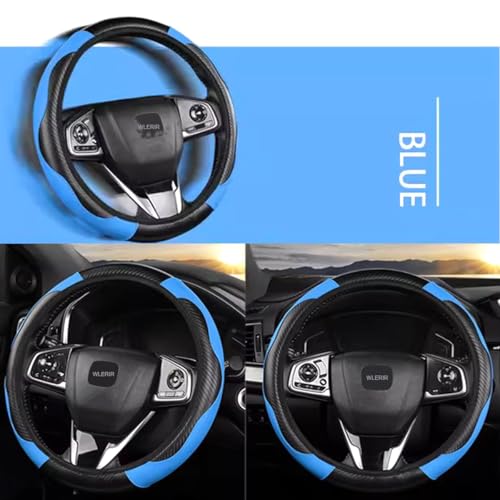 Ultra Fine Carbon Fiber Leather Steering Wheel Cover, Anti Slip and Sun Protective Protect The Steering Wheel, Easy to Install,Universal of 14.5"-15" (Blue) - color: Blue