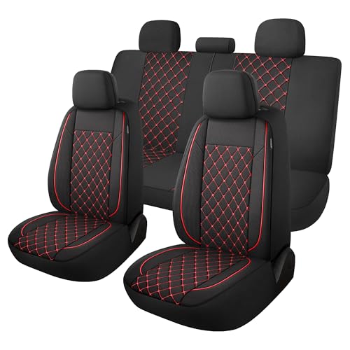 YGL Breathble Car Seat Covers Full Set, Washable Seat Covers for Cars, Premium Cloth Car Seat Protectors, Interior Covers for Cars, Sedan Van Truck SUV(Black/Red) - color: Black/Red, size: Full Set