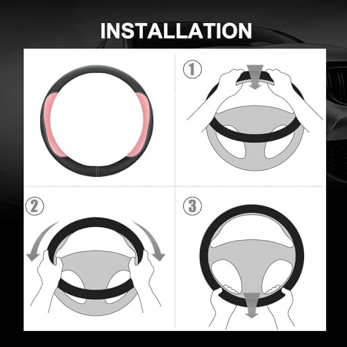 Car Steering Wheel Cover,Microfiber Leather Steering Wheel Cover Fit15.5-16 inch Large Size for F150 F250 F350 Ram Tacoma 4Runner Tundra Range Rover (Black&Pink) - color: Black&Pink, size: Large Size[15.5"-16"]