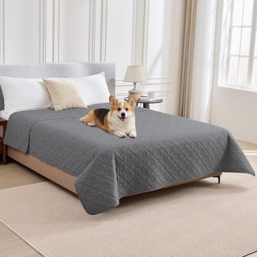 PAWFINITY Waterproof Dog Bed Covers, Pee Proof Pet Blanket, Paw Print Quilted, Pet Hair Resistant, Scratch-Resistant, Washable Furniture Protector for Bed, Couch and Sofa, 52x82 Inch, Grey - size: 82x52 inch (pack of 1)