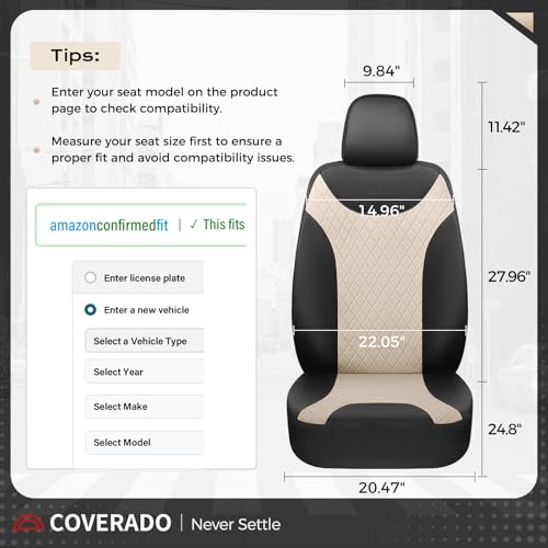 Coverado Front and Back Seat Covers, 5-Pack Universal Seat Covers for Cars, Leather & Fabric Splicing Design Car Seat Protectors, Waterproof Seat Cushions Universal for Most Vehicles, Black & Beige - color: Black&Beige