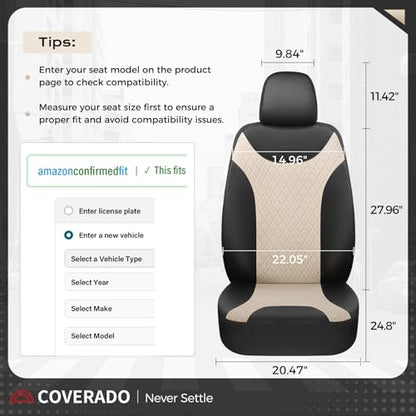 Coverado Front and Back Seat Covers, 5-Pack Universal Seat Covers for Cars, Leather & Fabric Splicing Design Car Seat Protectors, Waterproof Seat Cushions Universal for Most Vehicles, Black & Beige - color: Black&Beige