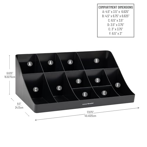 Mind Reader Cup and Condiment Station, Countertop Organizer, Coffee Bar, Kitchen, Stirrers, 17.875"L x 9.5"W x 6.625"H, Black - color: Black