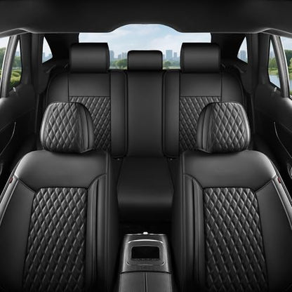 Car Seat Covers Full Set 5PCS,Contoured High-Density Nappa Leather Universal Precision Fit Automotive Seat Covers Full Set,Waterproof Car Seat Protector,forros para asientos de carro,Style1 Black