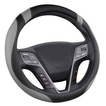 Customized Auto Car Steering Wheel Cover for Hyundai,Tucson,Sonata,Elantra,Santa Fe,Genesis,Sonata Hybrid,Azera,Venue,Kona, 14.5-15 inches(Black+Gray - Standard Size)
