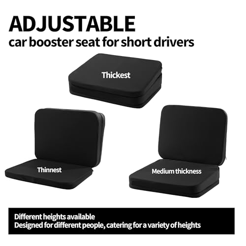 HOMBYS Adjustable Car Seat Cushion for Short Drivers, 3-Layer Height Booster Cushion for Better Driving Visibility, Ergonomic Foam Car Seat Pad with Washable Cover for Cars, Trucks & SUVs, Black - color: Black