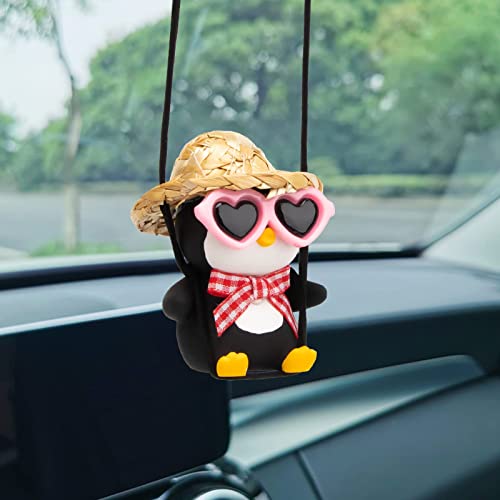 Wonuu Cute Penguin Pendant Hanging Ornament Rearview Mirror Charm Decoration for Car Decor Accessories (Penguin Glasses) - color: Penguin Glasses