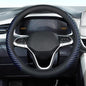 Coverado Car Steering Wheel Cover, Nappa Leather Black & Blueline Steering Wheel Covers, Universal 14-15 inch, Anti-Slip, Breathable Steering Wheel Protector for Women Men - color: C-Blue