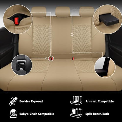 CAR PASS Neoprene Waterproof Seat Covers Full Sets, Wetsuit Car Seat Covers 5 Seats Universal Fit for Vans, Truck, SUV, 3D Tyre Embossed Seat Covers Anti Slip with Armrests, Aibag Compatible All Beige - color: all Beige Neoprene, size: Full sets