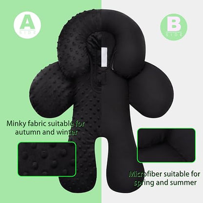 Pro Goleem Infant Car Seat Insert, Baby Head Neck Body Support, Soft Minky Newborn Car Seat Strap Pads, 2-in-1 Reversible, Boys and Girls, Black - color: B1-black
